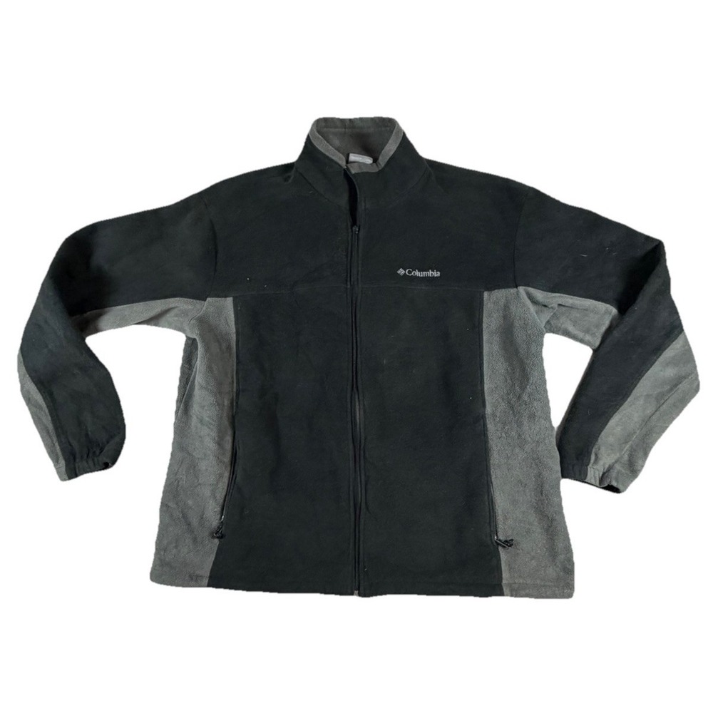 Columbia Fleece Jacket Men's Size 2XL Full Zip Collared Black Gray Soft Outdoors